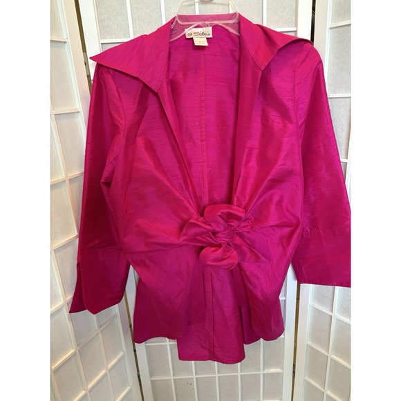 3 Sisters Tops - 3 Sisters 100% Silk Bow‎ Front Women Barbie Pink Chic Valentine's day Medium Top
